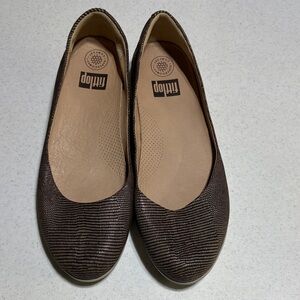Fitflop Women's Dark Brown Textured Ballet Flats Wedge Supercomff Comfort Size10